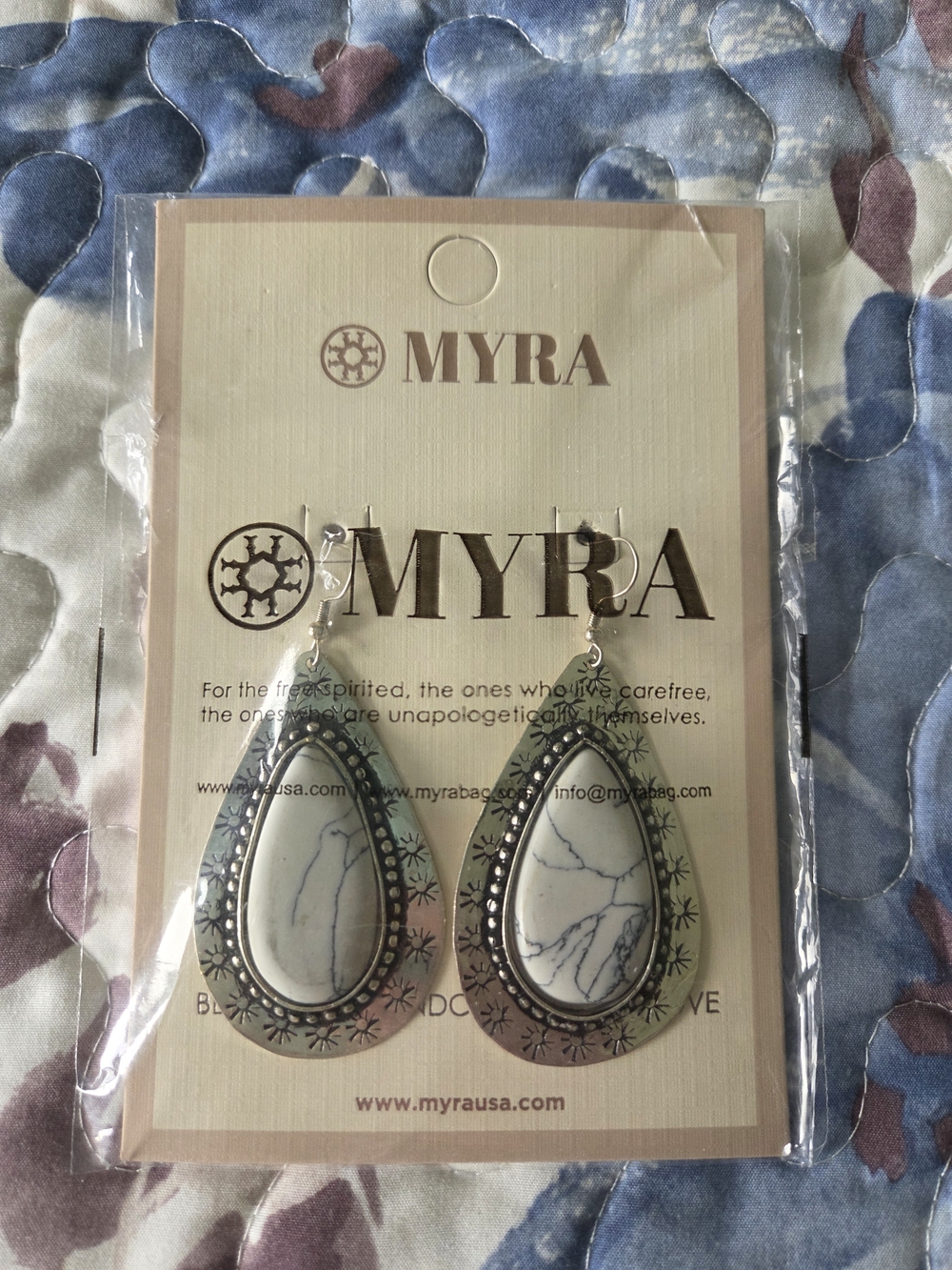 Myra Bag Silver Teardrop Earrings with White Howlite Inset